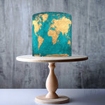 Teal & Gold World Map edible cake topper decoration