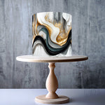 Abstract gold, black, and white marble wave pattern edible cake topper decoration