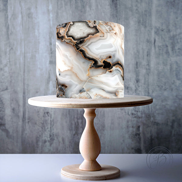 Grey, white, and gold marble stone pattern edible cake topper decoration