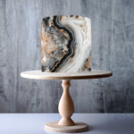 Natural stone marble pattern in brown, black, and white edible cake topper decoration