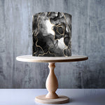 Black and white smoke effect design with gold veins edible cake topper decoration