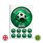 Personalised Football set 7.5in round cake topper + 8 cupcakes edible cake decoration