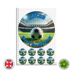 Personalised Football set 7.5in round cake topper + 8 cupcakes edible cake decoration