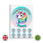 Personalised Cute Magic Unicorn set 7.5in round cake topper + 8 cupcakes edible cake decoration