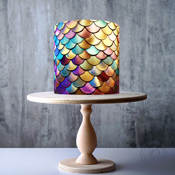 Colourful mermaid / dragon scale pattern edible cake topper decoration