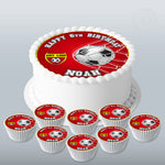 Your Football Club logo personalised set 7.5in round cake topper + 8 cupcakes edible cake decoration