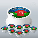 Personalised Football Jersey set 7.5in round cake topper + 8 cupcakes edible cake decoration