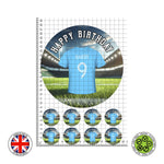 Personalised Football Jersey set 7.5in round cake topper + 8 cupcakes edible cake decoration