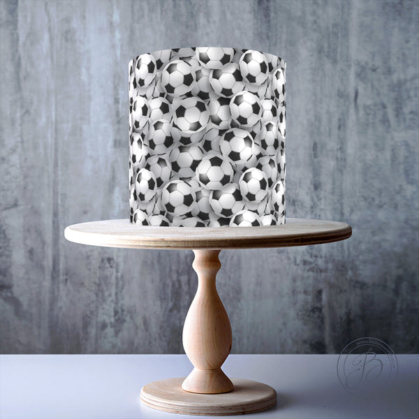 Seamless black and white Balls Pattern Football, Soccer wrap around edible cake topper decoration