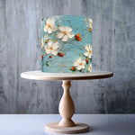 Vintage Blossoms Aged Oil Paint Rustic Blue Seamless Floral wrap around edible cake topper decoration