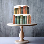 Vintage Bookshelf Design, Book Spines cake, Books ribbon border edging edible topper decoration