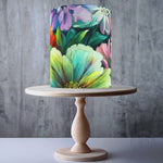 Panoramic watercolour floral painting edible cake topper decoration