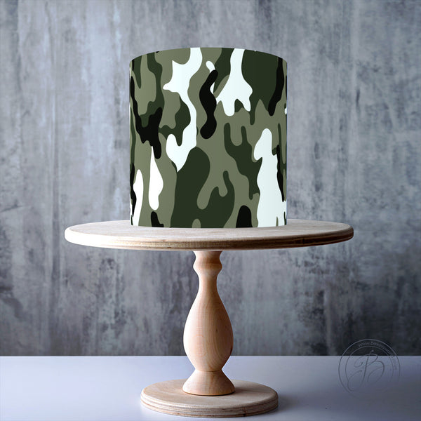 Dark Green Camouflage Pattern edible cake topper decoration