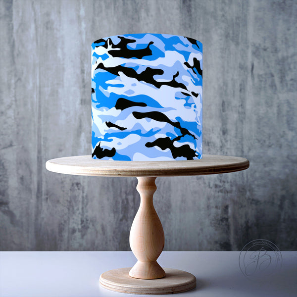Blue Camouflage Pattern edible cake topper decoration