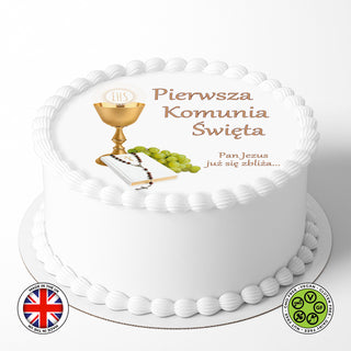 Pierwsza Komunia Święta 7.5in round edible Communion cake topper decoration