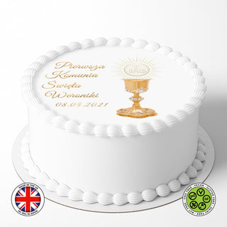 Personalised Pierwsza Komunia Święta 7.5in round edible Communion cake topper decoration