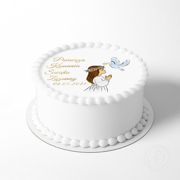 Personalised Pierwsza Komunia Święta Communion Girl 7.5in round edible cake topper decoration