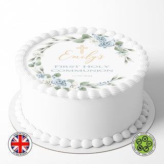 Personalised First Holy Communion Wreath 7.5in round edible cake topper decoration (English version)