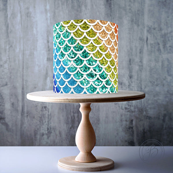Rainbow Glitter Mermaid Skin Pattern edible cake topper decoration