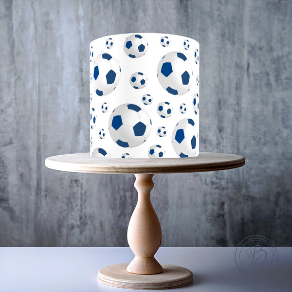 White and Blue Footballs Seamless Pattern edible cake topper decoration