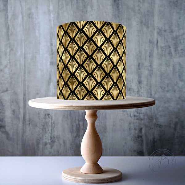 Art Deco Black Gold effect Seamless Wrap Around edible cake topper decoration