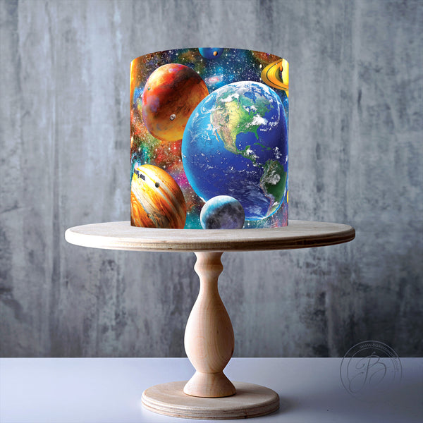 Abstract Universe Solar System Planets edible cake topper decoration