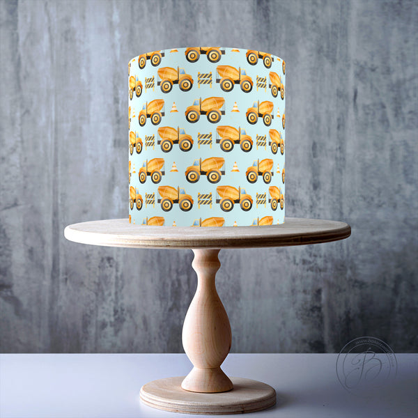 Concrete mixer truck seamless pattern edible cake topper decoration