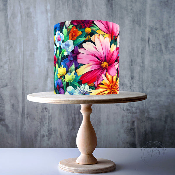Watercolour floral painting edible cake topper decoration