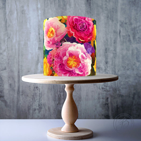 Watercolour floral painting edible cake topper decoration