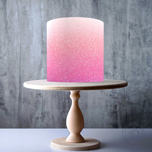 Pink Ombre Glitter effect seamless edible cake topper decoration