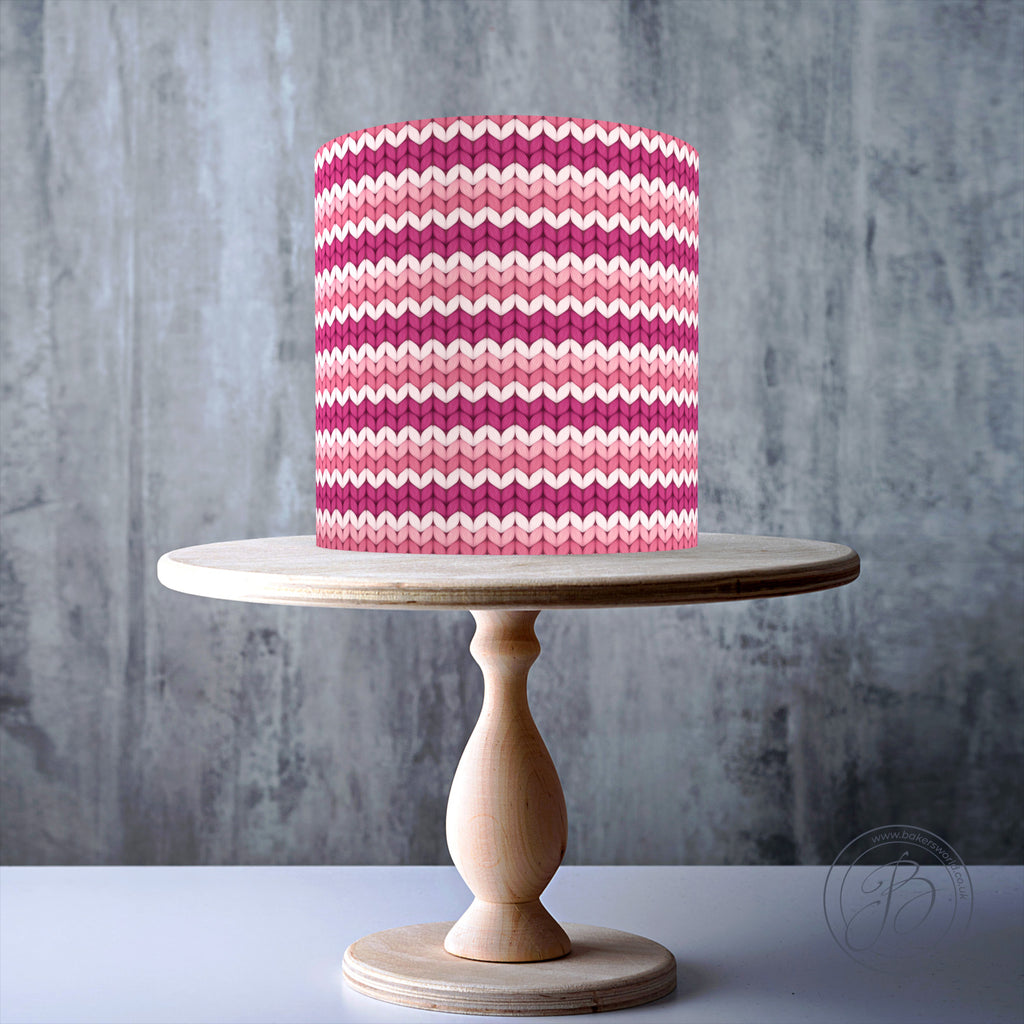 Cozy Knitted Pink Seamless Pattern edible cake topper decoration