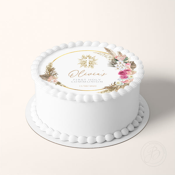 Splendid Floral White cake – Gold trim – 1 flower topper – Pao's cakes
