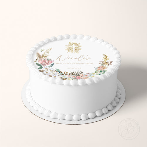 Splendid Floral White cake – Gold trim – 1 flower topper – Pao's cakes