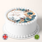 Personalised Boho Floral Frame Wreath 7.5in round edible cake topper Communion Christening Baptism Confirmation (Polish version)