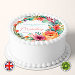 Personalised Boho Floral Watercolour Wreath 7.5in round edible cake topper Communion Christening Baptism Confirmation (Polish version)