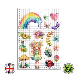 Spring Fairy Watercolour set with Rainbow Ladybug Flowers edible cake topper decoration