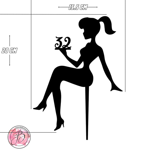Personalised sitting girl silhouette cake topper – Bakers World