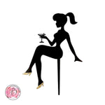 Sitting girl silhouette holding martini glass cake topper