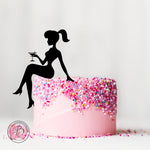 Sitting girl silhouette holding martini glass cake topper