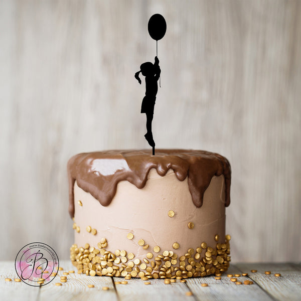 Girl with balloon silhouette birthday cake topper