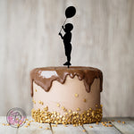 Boy with balloon silhouette birthday cake topper