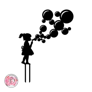 Girl blowing bubbles silhouette cake topper