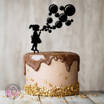 Girl blowing bubbles silhouette cake topper