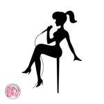 Sitting girl silhouette holding microphone cake topper