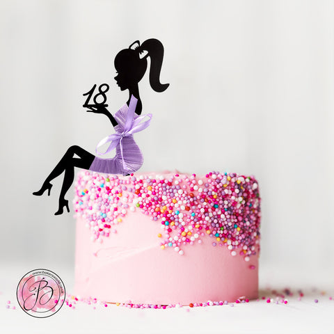 silhouette dress lady silhouette cake topper printable Personalised sitting girl silhouette in ribbon dress cake topper – Bakers  World