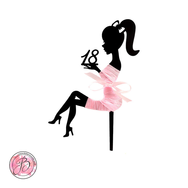 Personalised sitting girl silhouette in ribbon dress cake topper – Bakers  World