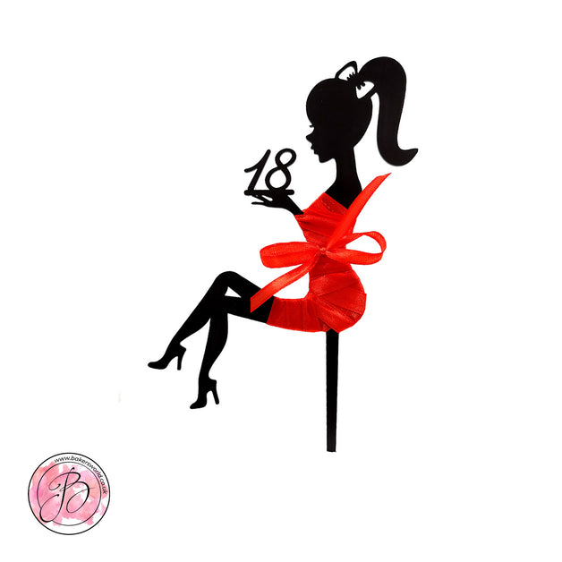Personalised sitting girl silhouette in ribbon dress cake topper  Bakers  World