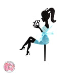 Personalised sitting girl silhouette in ribbon dress cake topper