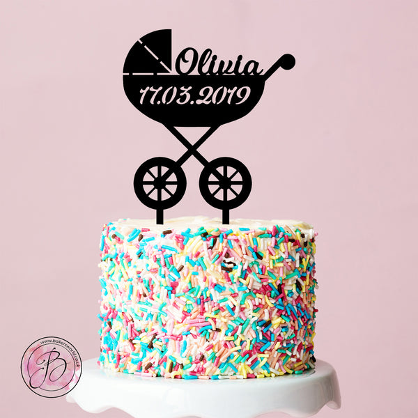 Personalised buggy baby shower cake topper