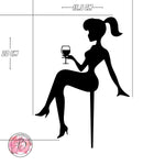 Sitting girl silhouette holding wine glass cake topper